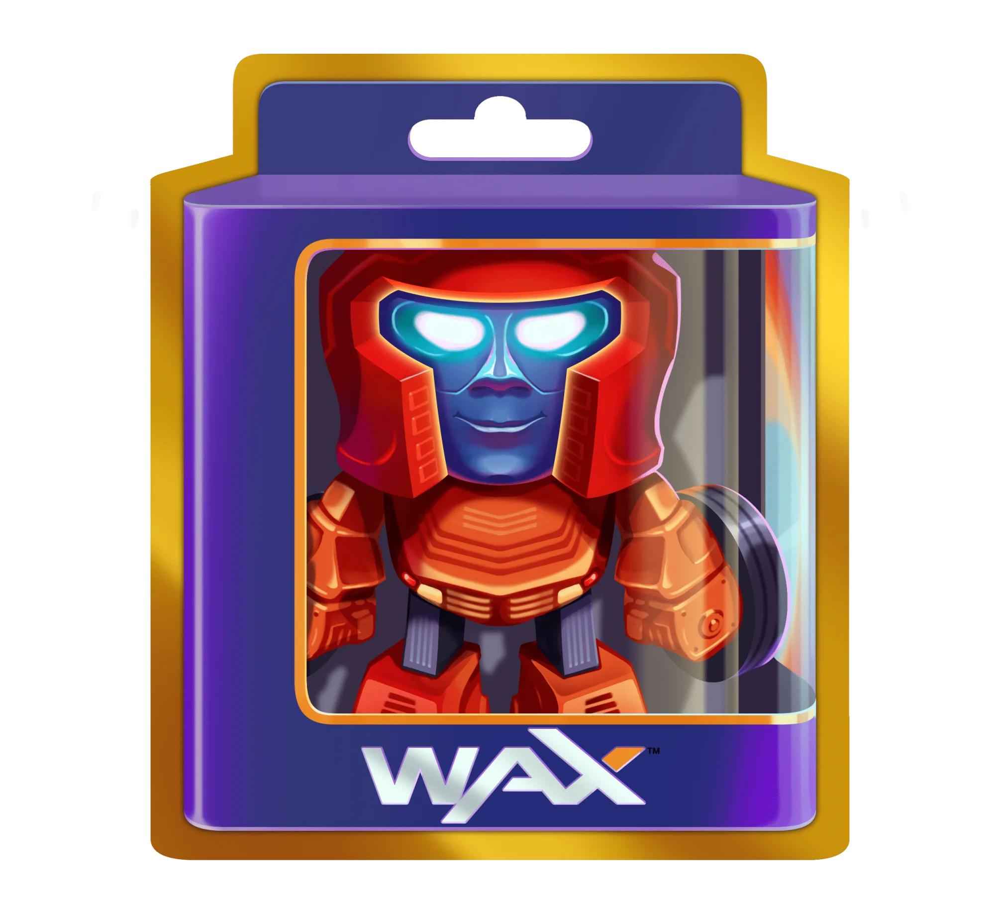 image of WAX NFT toy in a toybox it is a orange robot
