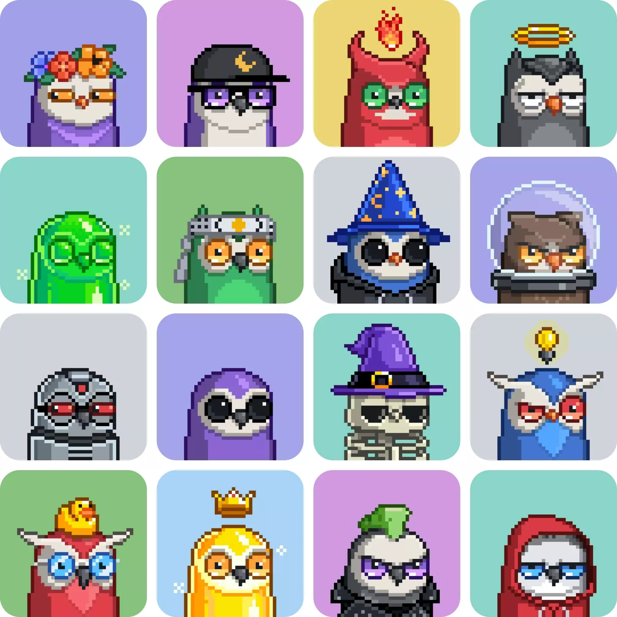 Various Moonbirds avatars of Proof collective