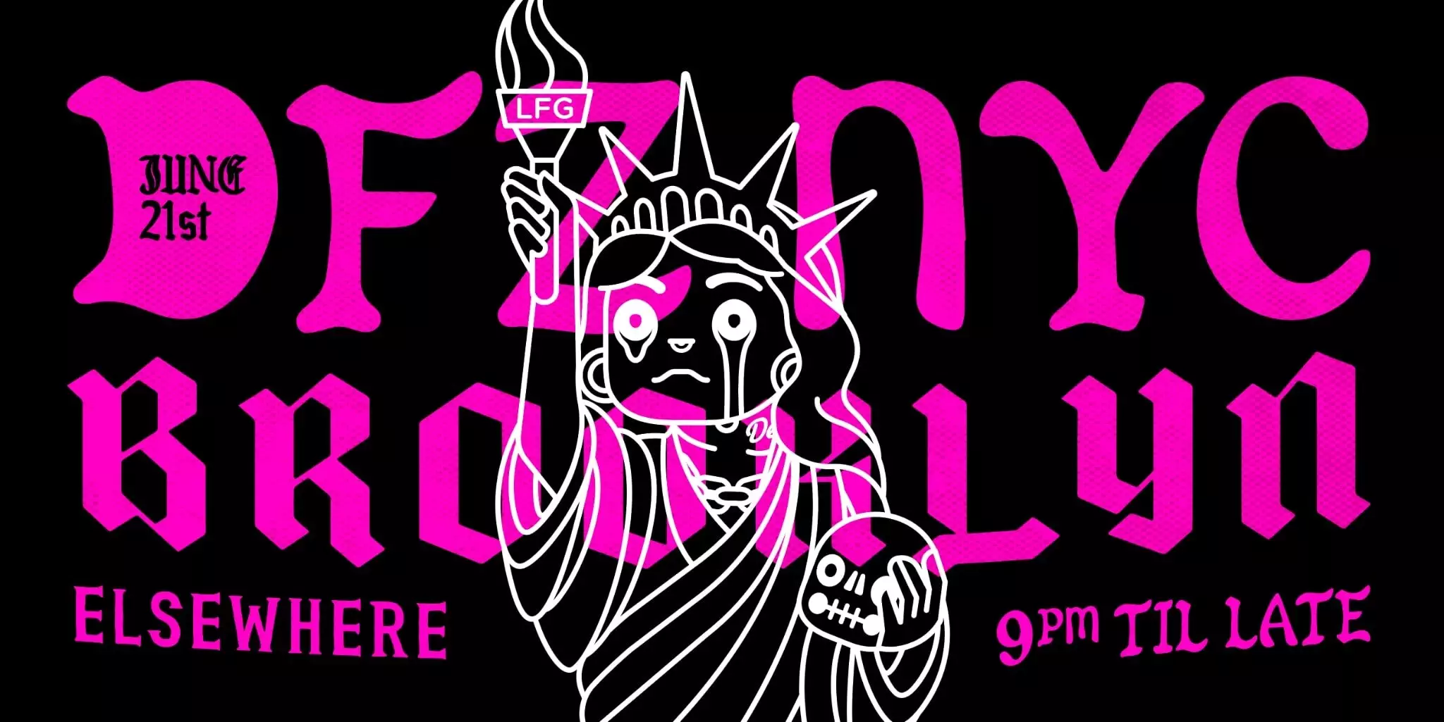 Deadfellaz Horde NFT.NYC party poster in neon pink