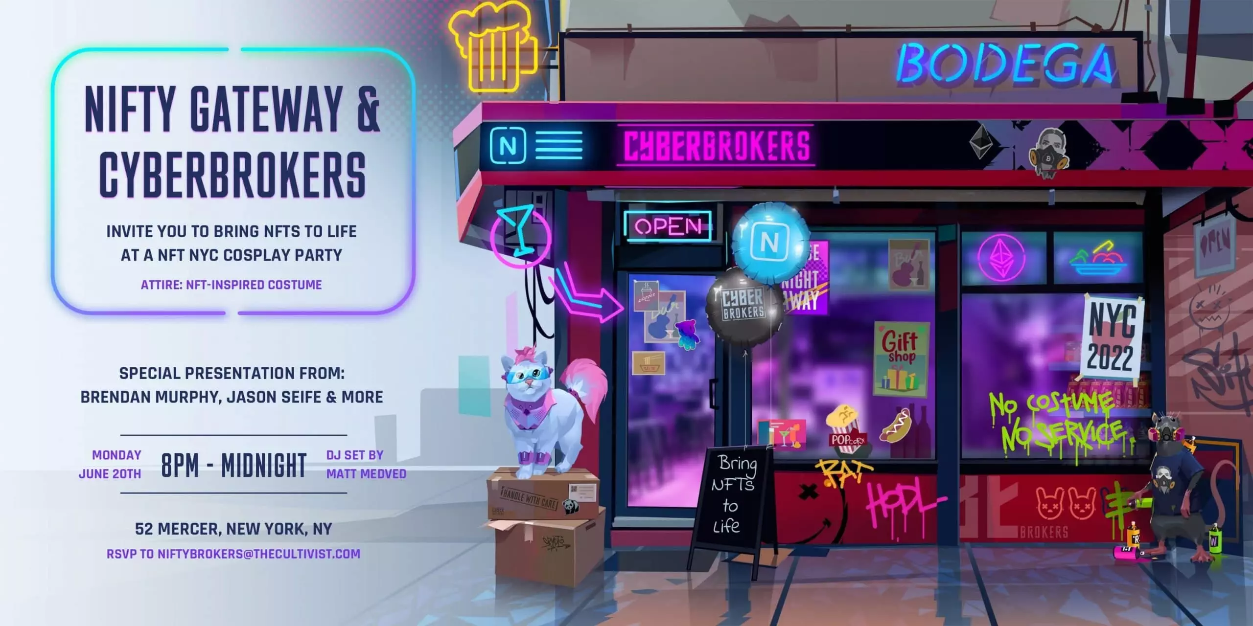 Nifty Gateway x Cyberbrokers NFT.NYC party poster