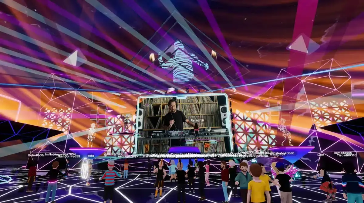 Decentraland’s Metaverse Music Festival stage with DJ