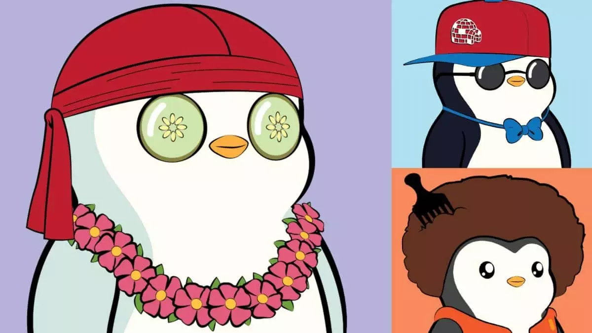 Three cartoon penguins with different backgrounds are brought together in a single image.
