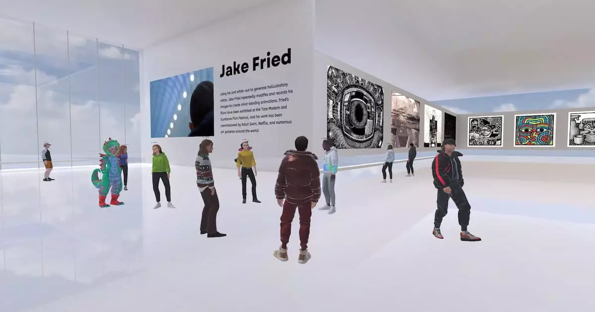 An image of a digital art gallery from the Spatial.io metaverse.