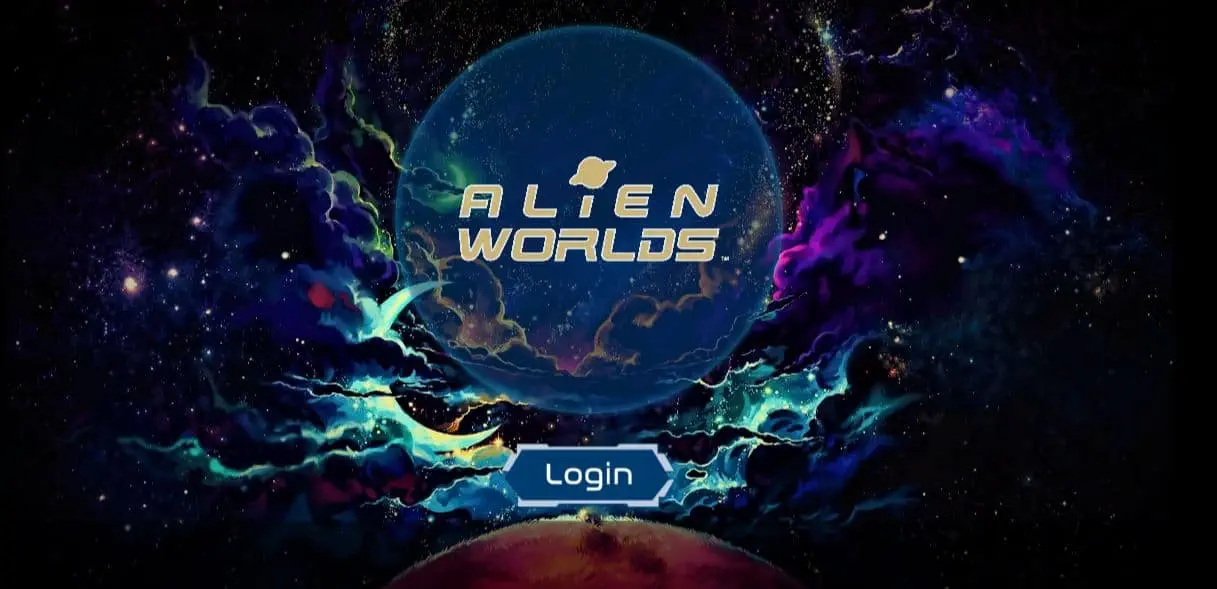 Alien Worlds NFT game playtoearn play to earn blockchain game banner space login screenshot