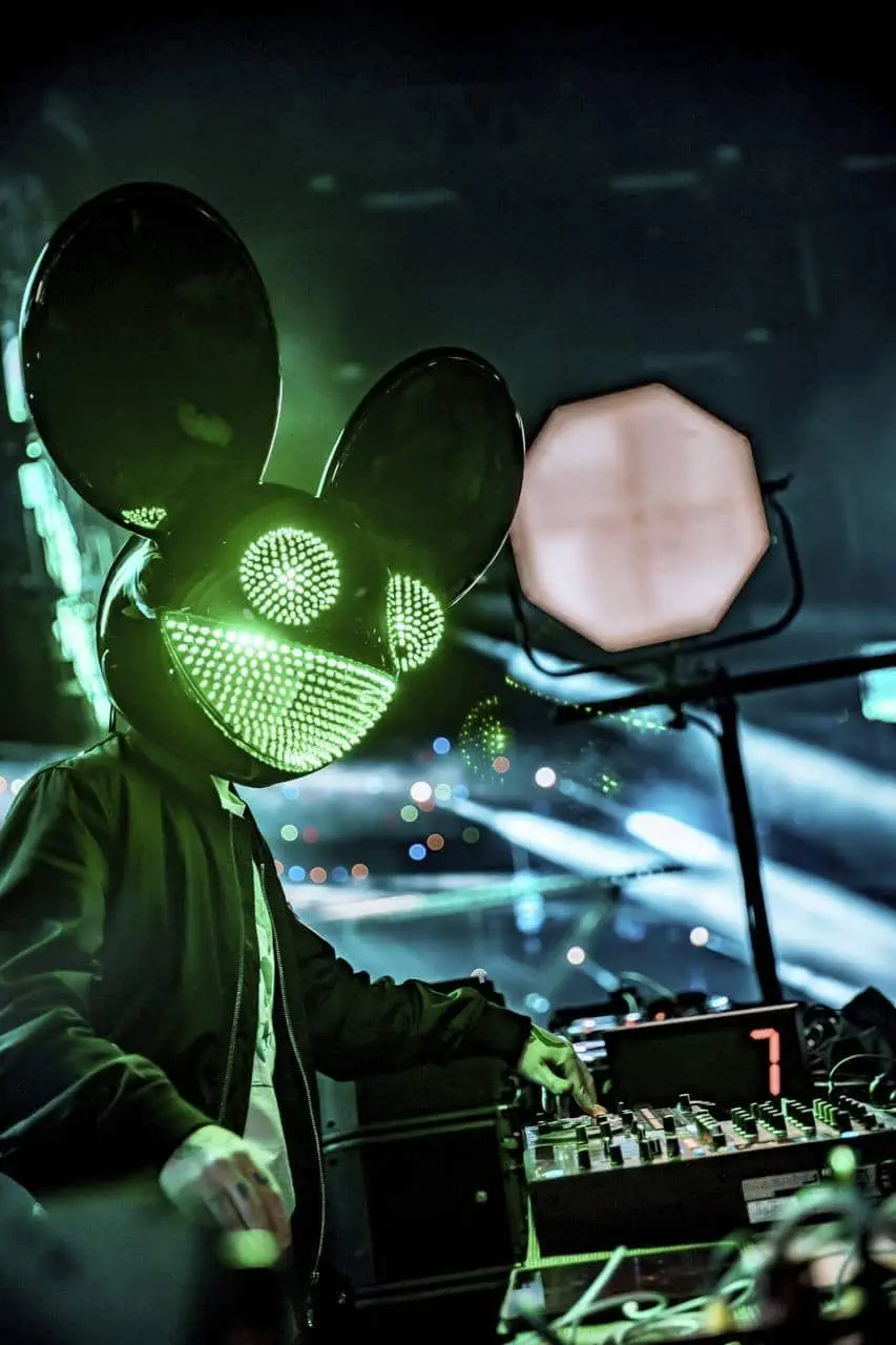 an image of Deadmau5 in his iconic mouse hat during as concert.