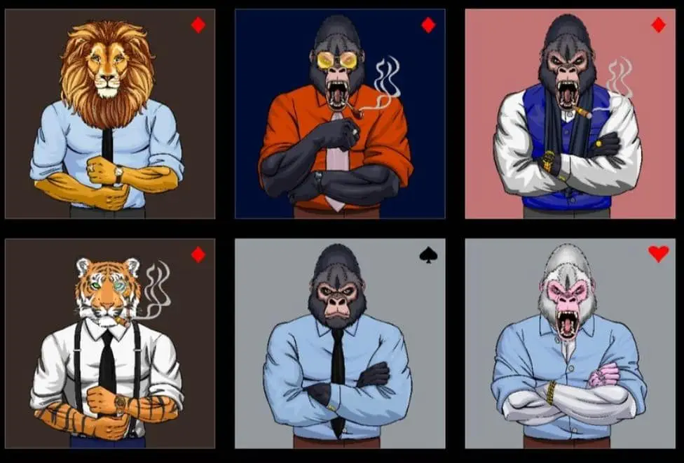Image featuring six NFTs from the Exotic Gentlemen Society collection