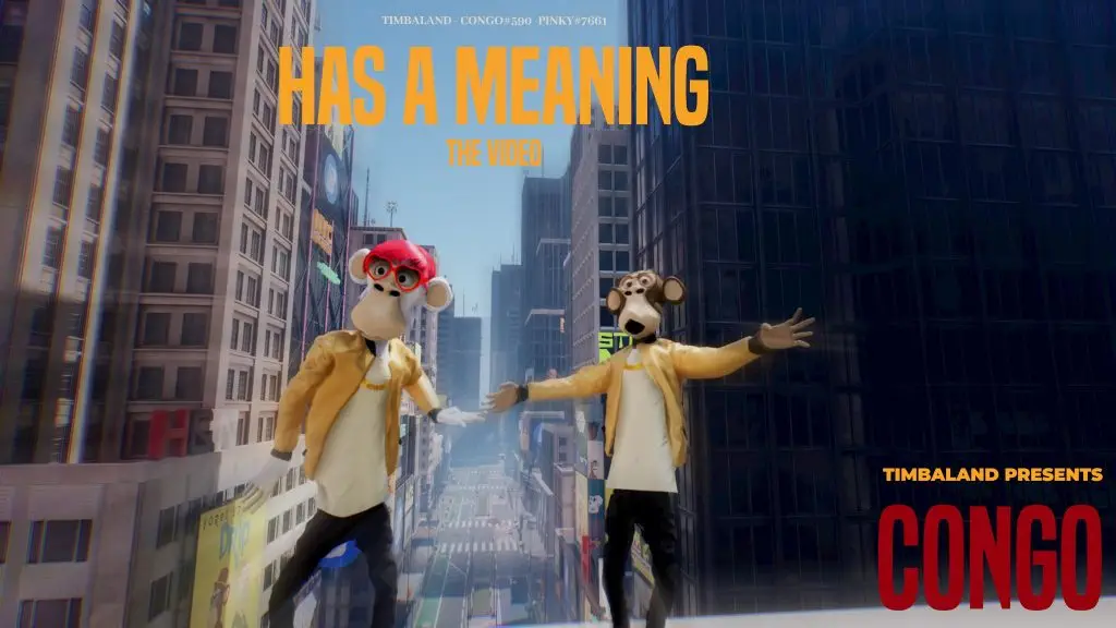 TImbaland NFT music video poster featuring animated BAYC characters