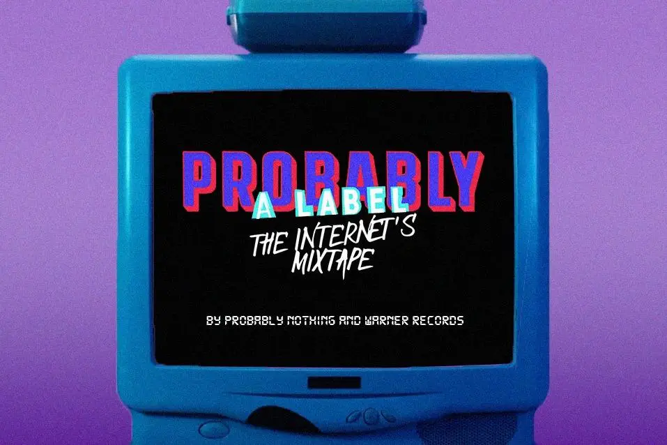 graphic featuring jeremy fall's probably a label logo with Warner Records