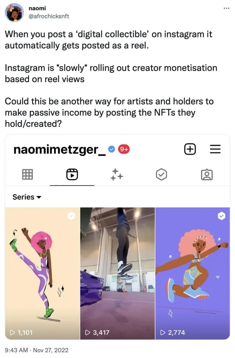 Tweet on Instagram NFT integration