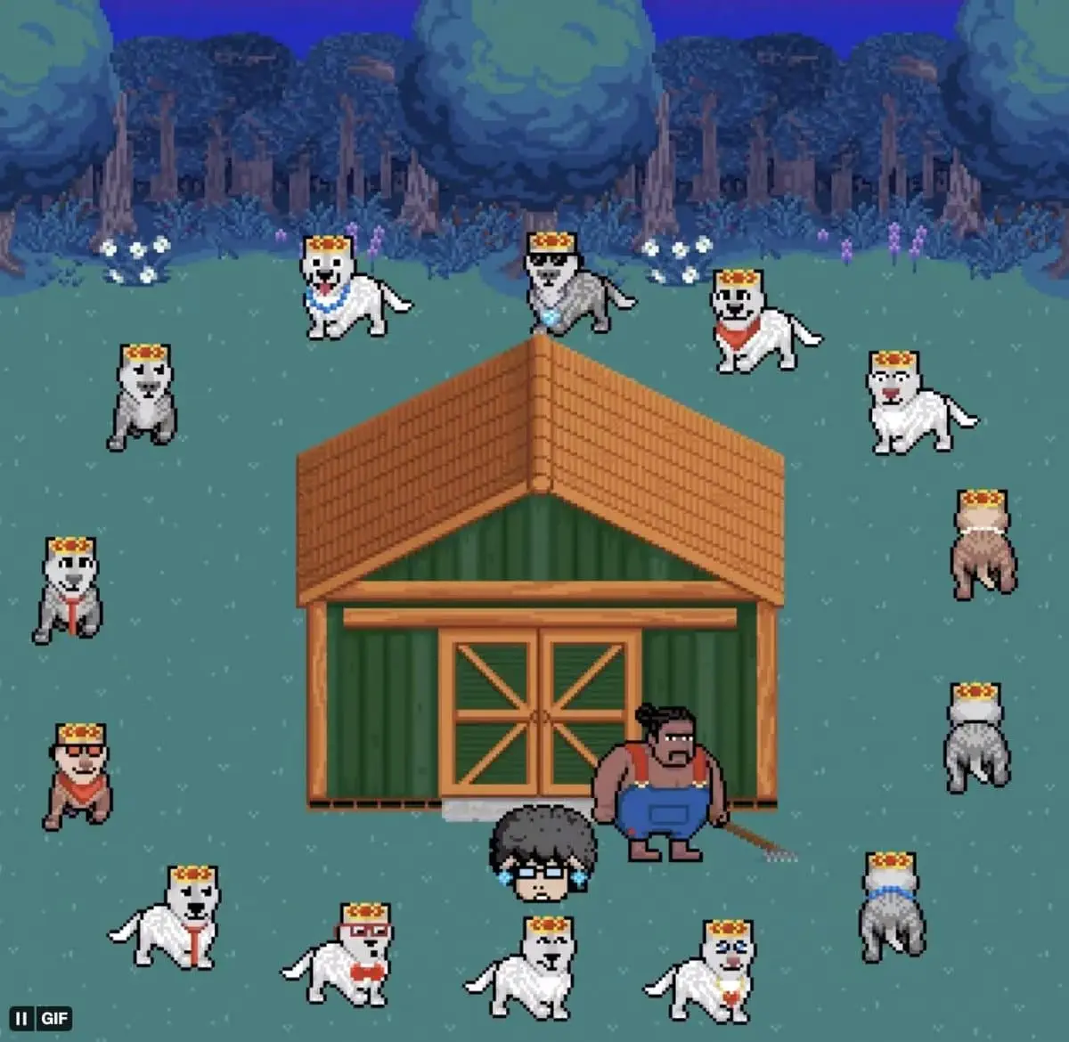 wolves surrounding a sheep barn