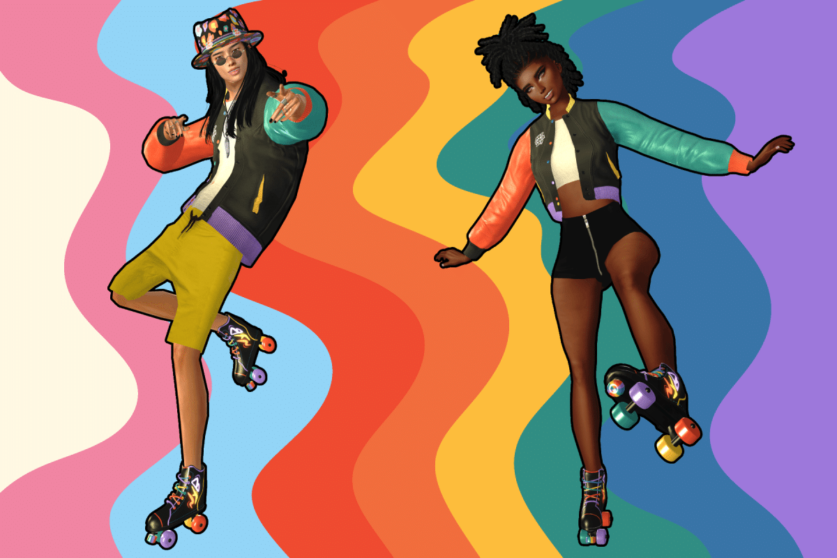 Not Your Bro avatars dancing with a rainbow background